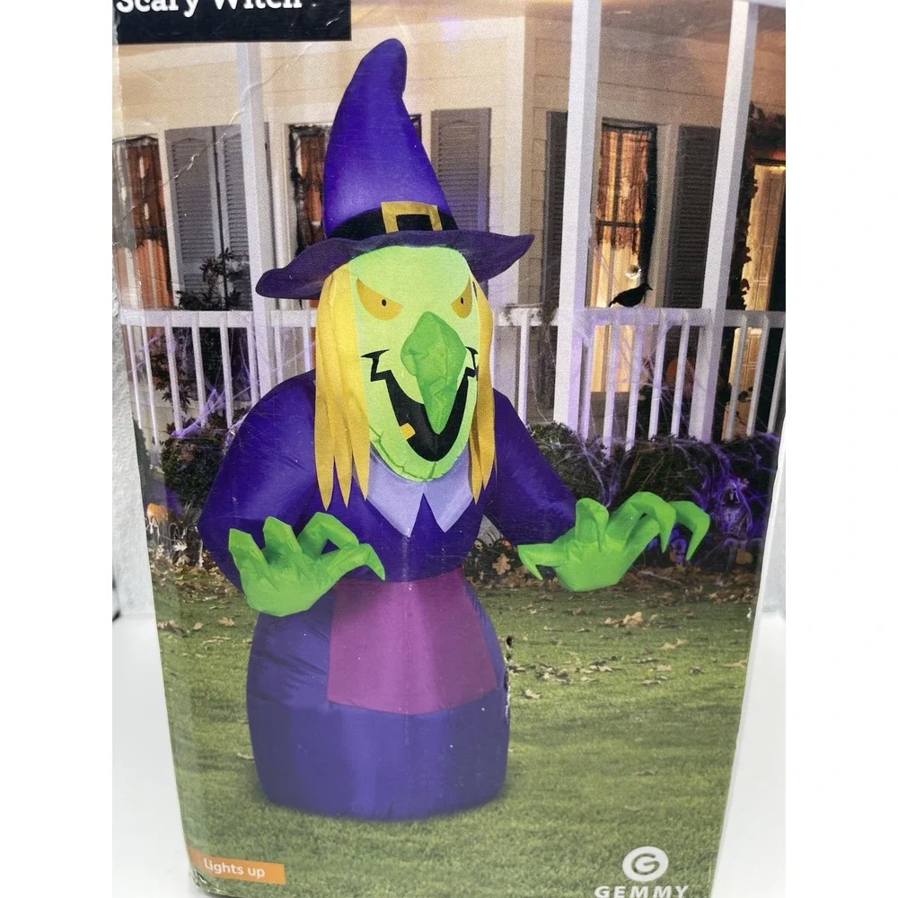 Gemmy Halloween Scary Witch Airblown‎ Inflatable Yard Decor Purple & Green 4 ft